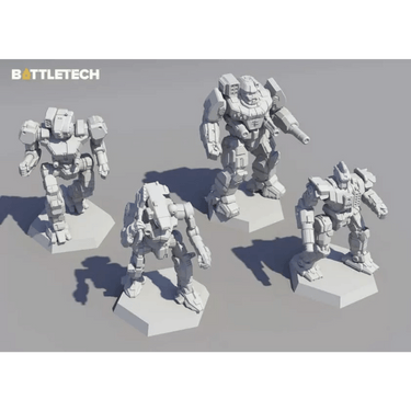 BattleTech Inner Sphere Heavy Lance war game set with miniature mechs on a battle map, designed by Catalyst Game Labs.