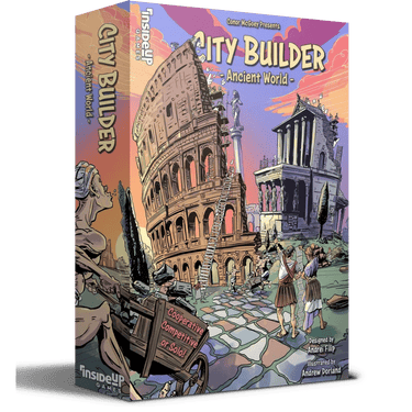 Ancient World city builder strategy game by Inside Up Games showing a detailed ancient city layout with buildings and streets.