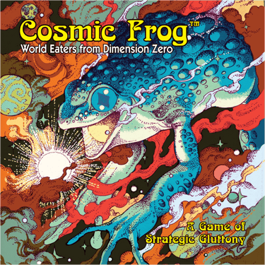 Cosmic Frog strategy game by Devious Weasel Games featuring colorful frog characters and cosmic-themed artwork.