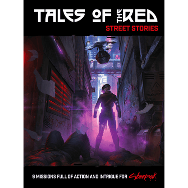 Cyberpunk RED RPG: Tales of the RED Street Stories box art featuring futuristic cityscape and characters in a cyberpunk setting.
