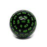 Black and green D100 dice set from Dice 4 Friends, featuring a large 100-sided polyhedral die with intricate numbering.