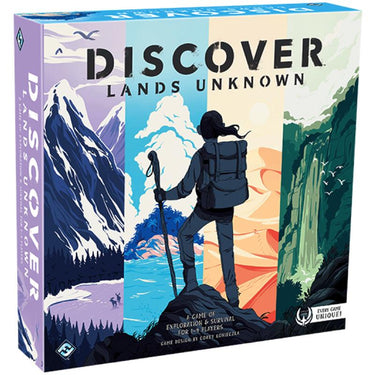 Strategic board game Discover: Lands Unknown by Fantasy Flight Games, featuring colorful game components and a map for exploration.