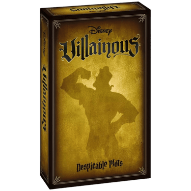 Disney Villainous: Despicable Plots family game by Ravensburger featuring villain character cards and game components on a game board.