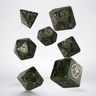 Q Workshop Dragons dice set with bottle green and gold polyhedral dice for tabletop gaming.