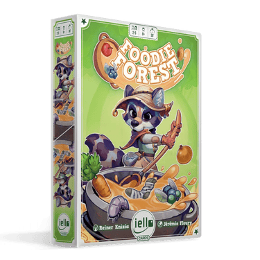 Foodie Forest family game by IELLO, featuring colorful tree-themed game pieces and vibrant game board for kids and families.