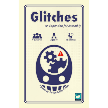 Image of the strategy game "Assembly: Glitches" by Wren Games, showing colorful game artwork and components on a table.