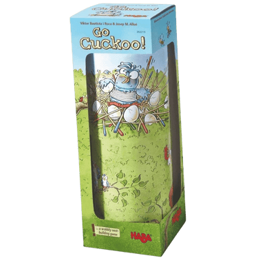 Children's game Go Cuckoo by HABA featuring colorful game pieces and a playful cuckoo clock design.