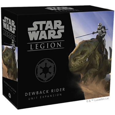 Imperial Dewback Rider unit from Star Wars: Legion war game expansion by Fantasy Flight Games featuring stormtrooper on a dewback.