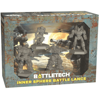 Inner Sphere Battle Lance from BattleTech war games by Catalyst Game Labs, featuring detailed miniature models on a gaming table.