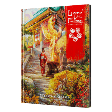Legend of the Five Rings RPG Celestial Realms box set featuring fantasy artwork and game components from Edge Entertainment.