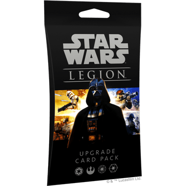 Star Wars: Legion upgrade card pack for war games by Fantasy Flight Games, featuring detailed upgrade cards and game accessories.