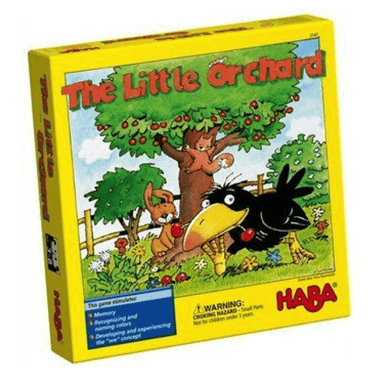 Children's game Little Orchard by HABA featuring colorful fruit illustrations on the game box.