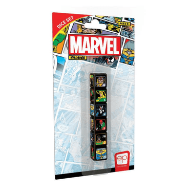 Marvel Villains Dice Set by The Op Games featuring themed polyhedral dice for tabletop gaming and role-playing games.