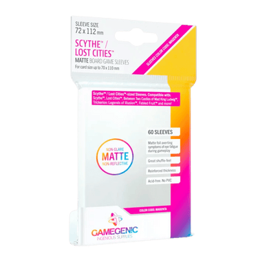 Gamegenic matte card sleeves for Scythe and Lost Cities board games, designed to protect and enhance gameplay.