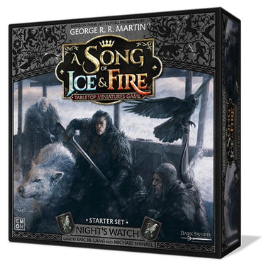 A Song of Ice & Fire Night's Watch Starter Set war game pieces by CMON Limited, featuring miniature figures and game components.