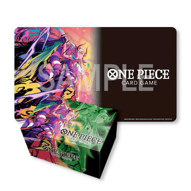 Bandai One Piece trading card game playmat and storage box set featuring Yamato, with colorful character artwork and organized design.