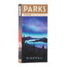 PARKS: Nightfall family game expansion by Keymaster Games featuring colorful illustrated cards and outdoor nature scenes.