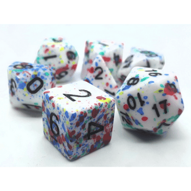 Colorful RPG dice set by Dice 4 Friends featuring vibrant six-sided dice for tabletop gaming and role-playing adventures.