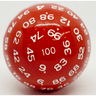 Red and white D100 dice set from Dice 4 Friends, featuring a large 100-sided die for tabletop role-playing games.