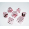 Shiny rose gold dice set from Dice 4 Friends, featuring multiple polyhedral dice for tabletop RPG gaming.