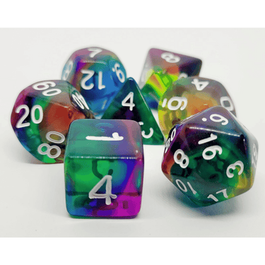 Transparent Dice Set: Rainbow Storm - Thirsty Meeples