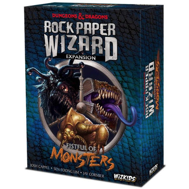 Dungeons & Dragons Rock Paper Wizard Fistful of Monsters party game box by WizKids, featuring colorful fantasy-themed artwork.