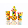 Rainbow Gold Dice Set from Sirius Dice featuring vibrant, multicolored polyhedral dice for tabletop gaming.