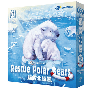 Family game box for Rescue Polar Bears by Mayday Games, featuring colorful polar bear illustrations and playful design.