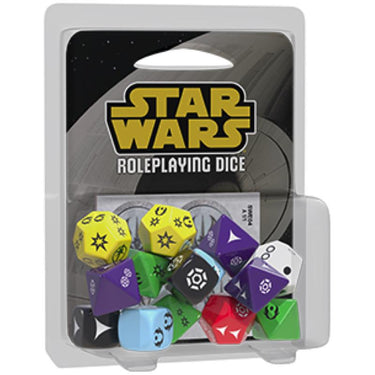 Set of Star Wars RPG roleplaying dice by Edge Entertainment featuring themed multi-sided gaming dice for tabletop gameplay.