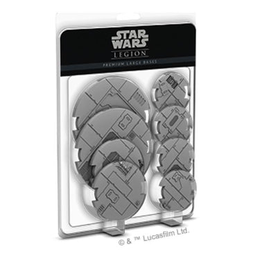 Large Star Wars: Legion premium bases for war gaming by Fantasy Flight Games, featuring detailed sci-fi themed designs.
