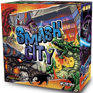 Family game Smash City by WizKids featuring colorful game pieces and a cityscape game board for fun gameplay.