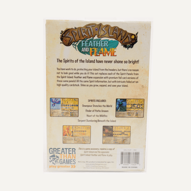 Premium foil Spirit Panels for Spirit Island: Feather and Flame strategy game by Greater Than Games, featuring detailed artwork and game components.