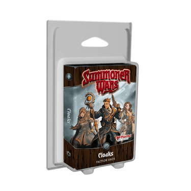 Summoner Wars Second Edition Cloaks faction deck by Plaid Hat Games, featuring colorful card illustrations for strategy gameplay.