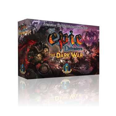 Tiny Epic Defenders: The Dark War strategy game by Gamelyn Games, featuring colorful game box with artwork and game components.