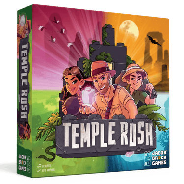 Family game box for Temple Rush by Jacob's Brick Games, featuring colorful puzzle and adventure-themed design.