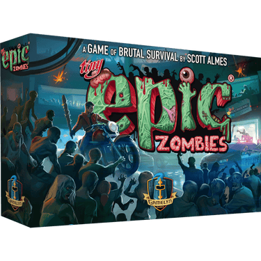 Tiny Epic Zombies strategy game by Gamelyn Games featuring zombie-themed game components and compact game box.