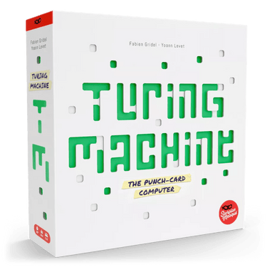 Le Scorpion Masqué Turing Machine strategy game with intricate mechanical components and colorful game pieces on a wooden board