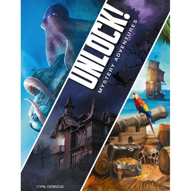 Unlock! Mystery Adventures family game by Space Cowboys featuring colorful game cards and adventure-themed components.