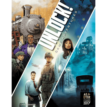 Unlock! Game Adventures family game by Space Cowboys featuring colorful game cards and adventure-themed components.