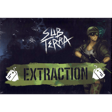 Inside the Box Games' Sub Terra: Extraction family game box with colorful artwork and game components on a table.