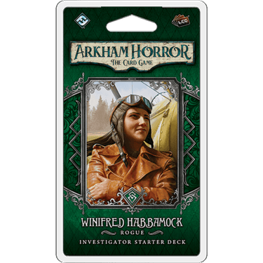 Winifred Habbamock investigator starter deck from Arkham Horror: The Card Game by Fantasy Flight Games, featuring character cards and game essentials.