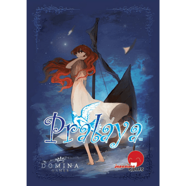 Pralaya family game by Japanime Games shown with colorful game box and components on a table.
