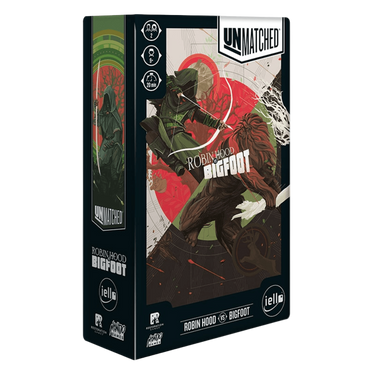 Unmatched Robin Hood vs. Bigfoot strategy game box art featuring Robin Hood and Bigfoot characters in an outdoor scene.