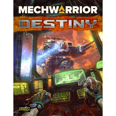 BattleTech: MechWarrior Destiny war game box by Catalyst Game Labs, featuring detailed mech illustrations and game components.