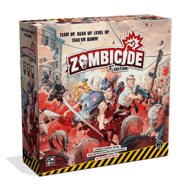 Zombicide 2nd Edition strategy game by CMON Limited featuring zombie miniatures and game components on the box art.