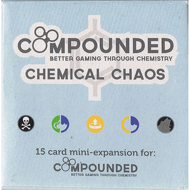 Compounded: Chemical Chaos strategy game box by Greater Than Games featuring colorful laboratory-themed artwork on the front.