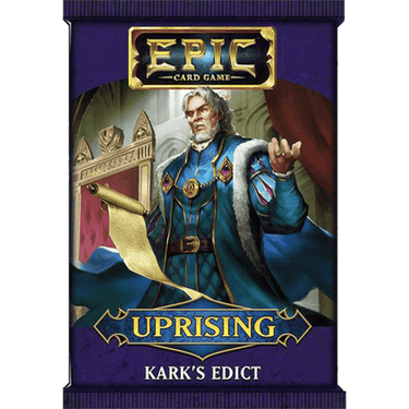 Epic Card Game: Uprising Kark's Edict by Wise Wizard Games, featuring colorful fantasy-themed cards from the strategy game.
