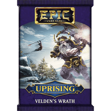 Epic Card Game Uprising: Velden's Wrath by Wise Wizard Games, featuring vibrant artwork of Velden in a strategic fantasy setting.