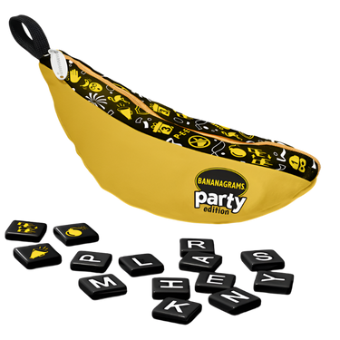Bananagrams Party game by Bananagrams, Inc., featuring colorful letter tiles spread out for a fun word game setup.