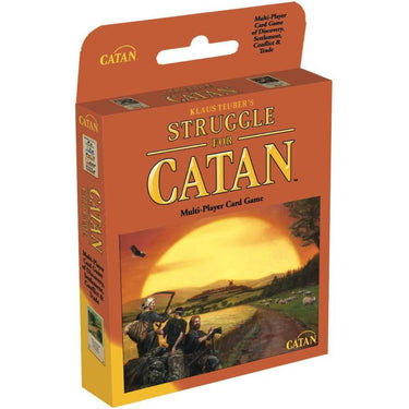 Family game board for "Struggle for Catan" by Catan Studios, featuring colorful game pieces and a detailed game layout.